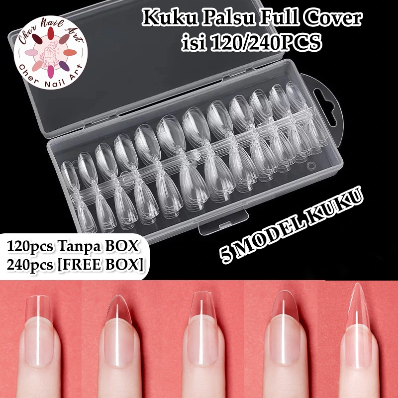 120/240pcs [FREE BOX] Kuku Palsu Extention Transparan Nail Art Akrilik Premium Akrilik Full Cover
