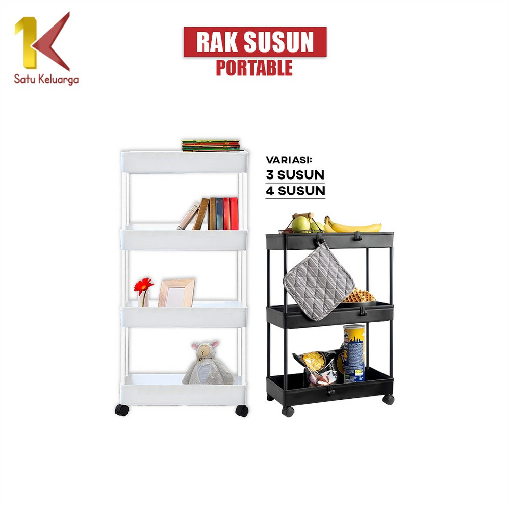 Satu Keluarga Rak Susun Serbaguna 4 Tingkat Dengan Roda C802 Rak Kamar Mandi Bahan Plastik Portable 