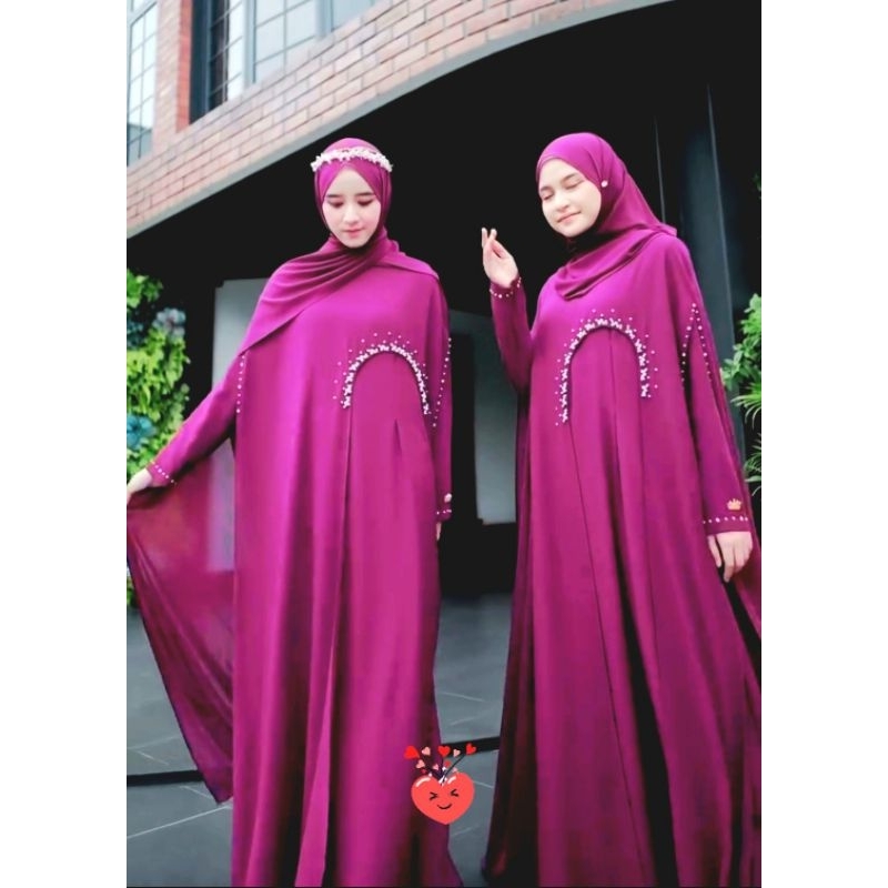 Abaya luna ceruty babydoll full puring berlayer payet mutiara mewah rapi cantik // Baju Gamis lebara