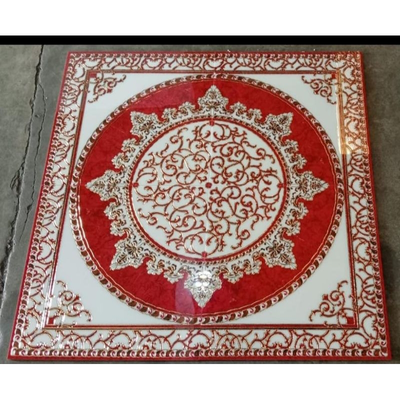 pola lantai granit motif decor motif bunga merah putih