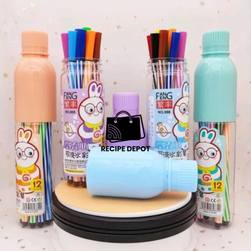 

Sepidol Spidol Warna Warni Alat Tulis Pewarna Lukisan Gambar Perlengkapan Sekolah 12 Pcs Set Botol Penyimpan Lucu