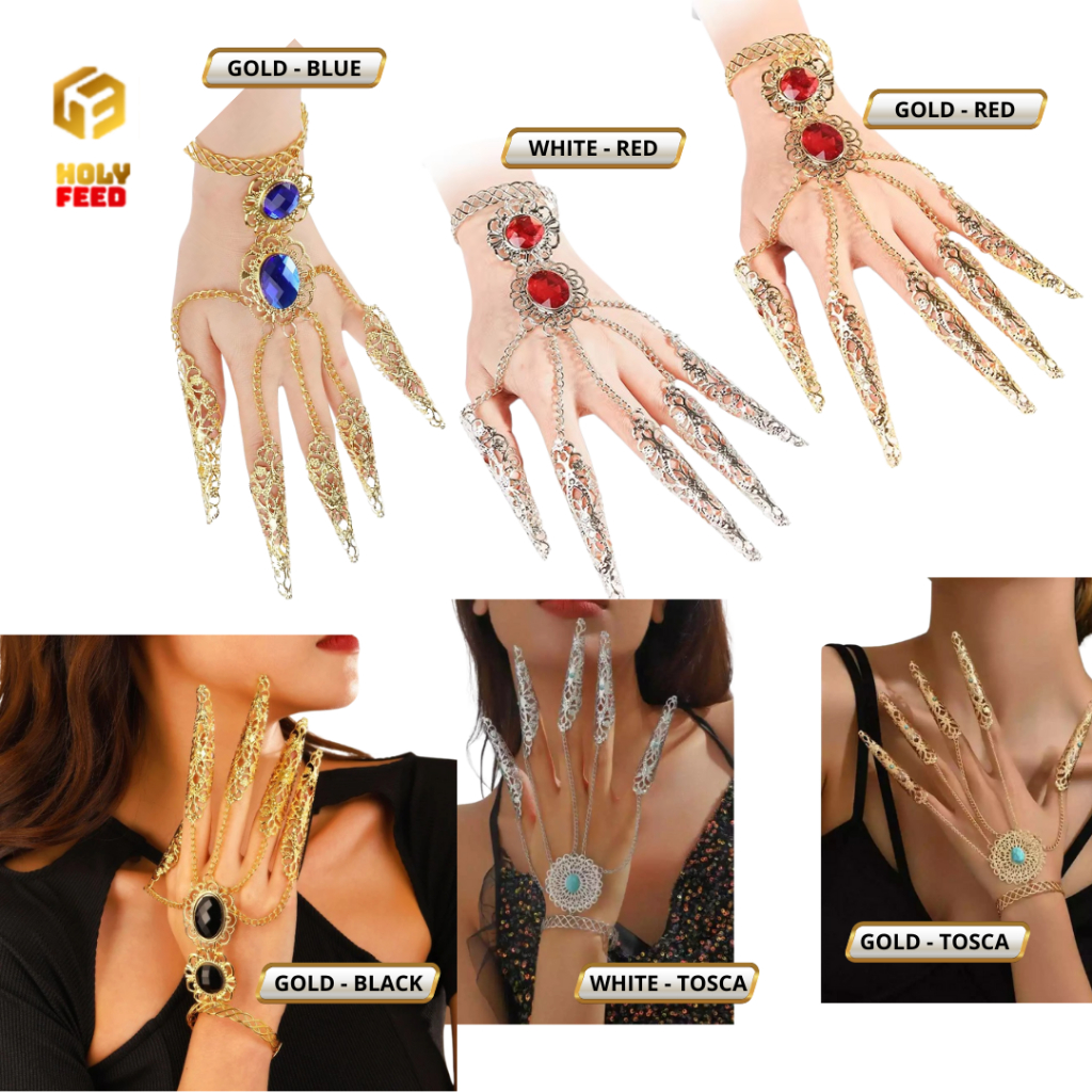 Gelang Rantai India Cincin Kuku Tari Tarian Kuku Pengantin Adat Kuku Emas dengan Rantai