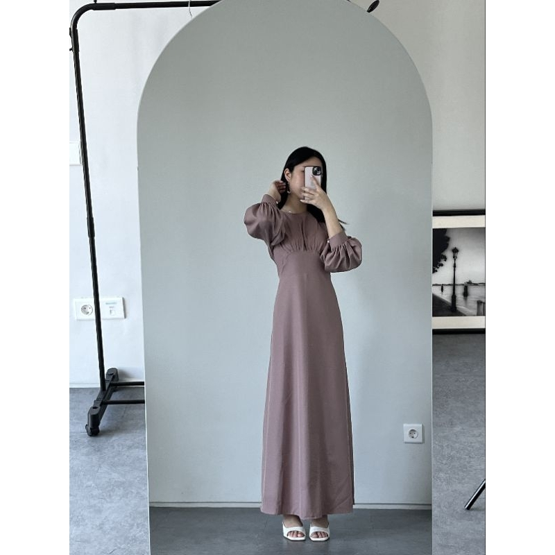 NEW - SHENNA DRESS POLOS BAHAN SATIN MAXMARA PREMIUM GAMIS SLIMFIT BAJU MUSLIM LEBARAN MAXI DRESS GA