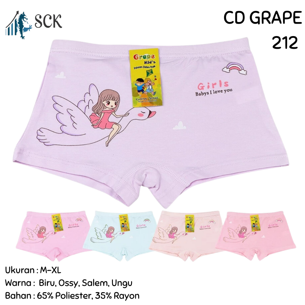 [ISI 3] CD GRAPE Anak 212 Motif Bunga Dasar Putih size M-XL / CD Perempuan Anak Perempuan Katun