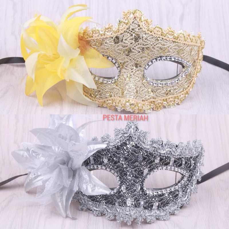 NEW ARRIVAL!! TOPENG RENDA DENGAN ASESORIES BUNGA /  MASQUERADE PARTY / TOPENG PESTA DENGAN DESIGN M