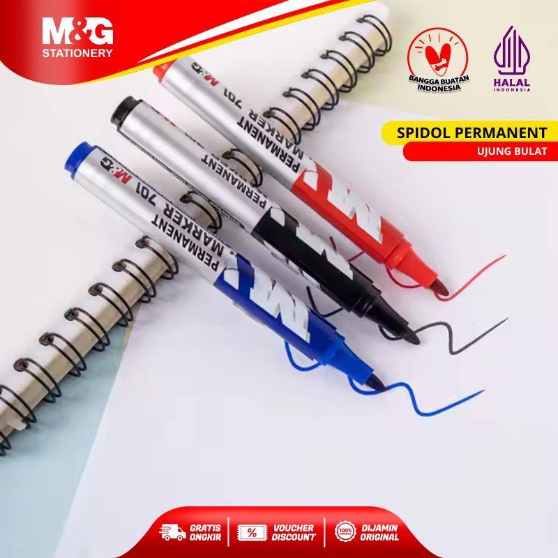

M&G Spidol Permanen / Permanent Marker Warna Jelas Hitam Biru Merah Berkualitas Ujung Pipih Kaligrafi Halus Digunakan Tahan Lama Awet Tidak Bisa Dihapus