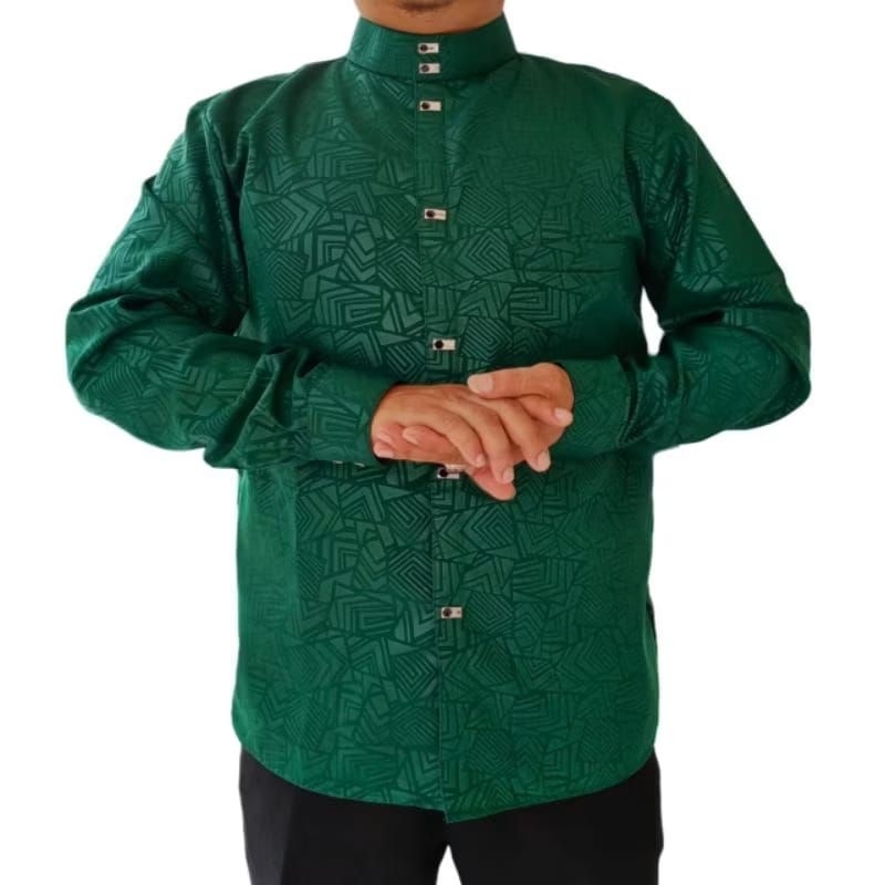 Zafar - Baju kemeja Koko polos emboss pria jumbo S M L XL XXL lengan tangan panjang terbaru viral 20