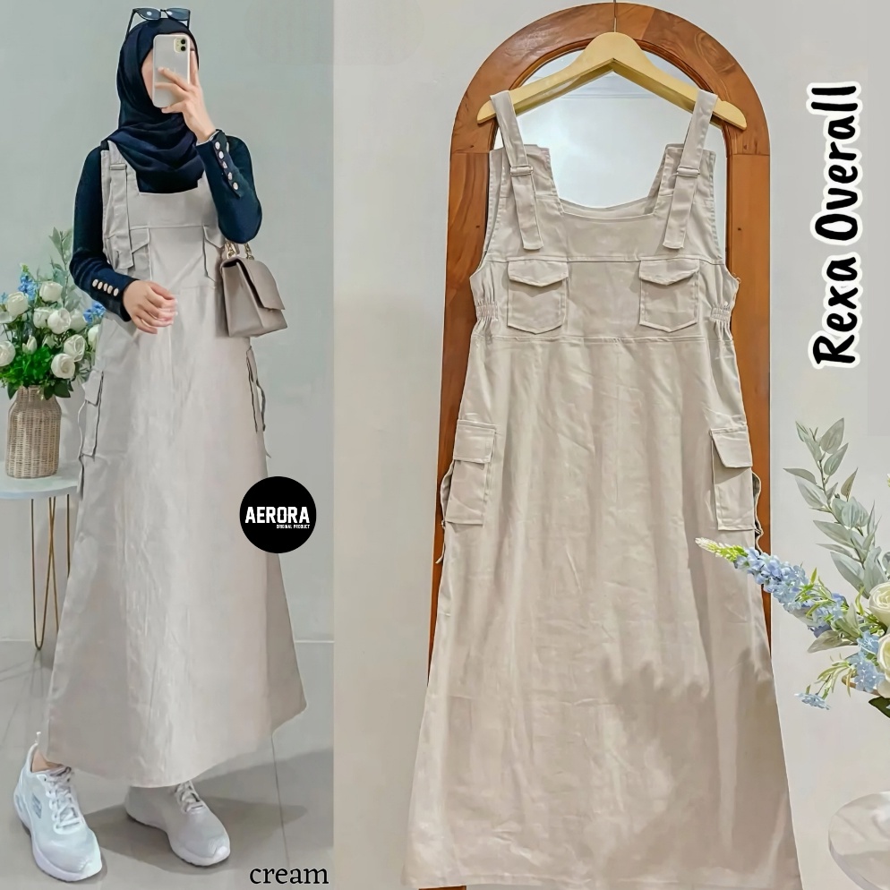 Promo Aerora Baju Kodok Rexa Overall Overal Rok Cargo Dress Wanita Katun Twill Stretch Terbaru 224 M