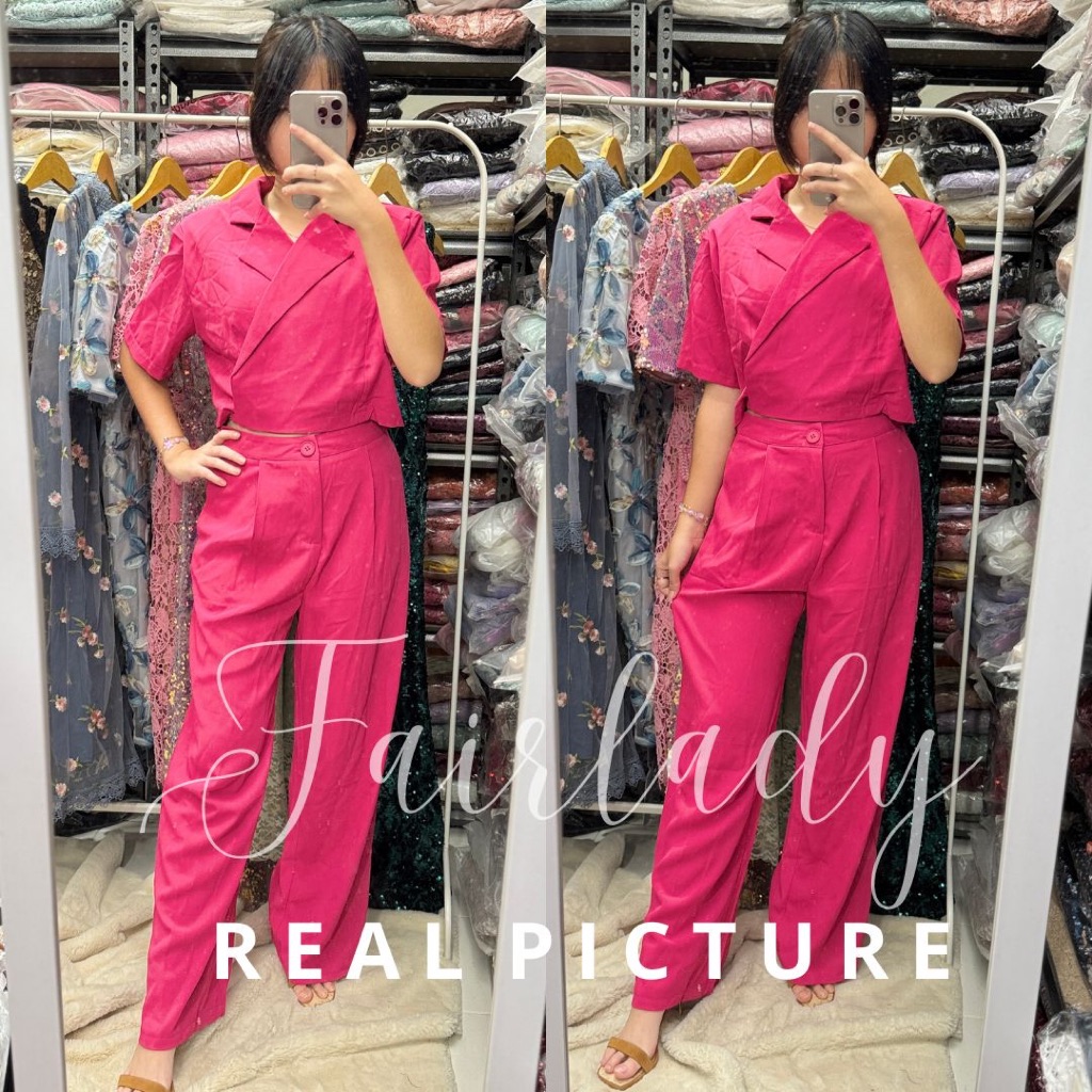 [READY STOCK FAIRLADY] LD 100/74 Daria Fuchsia Set Top+Pants Korean Style