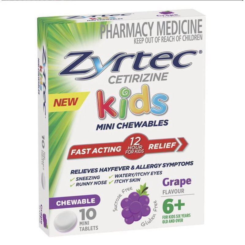 Zyrtec Kids Allergy & Hayfever Chewable Tablet Grape 10 Pack - Zyrtec anak 10 Tablet Kunyah