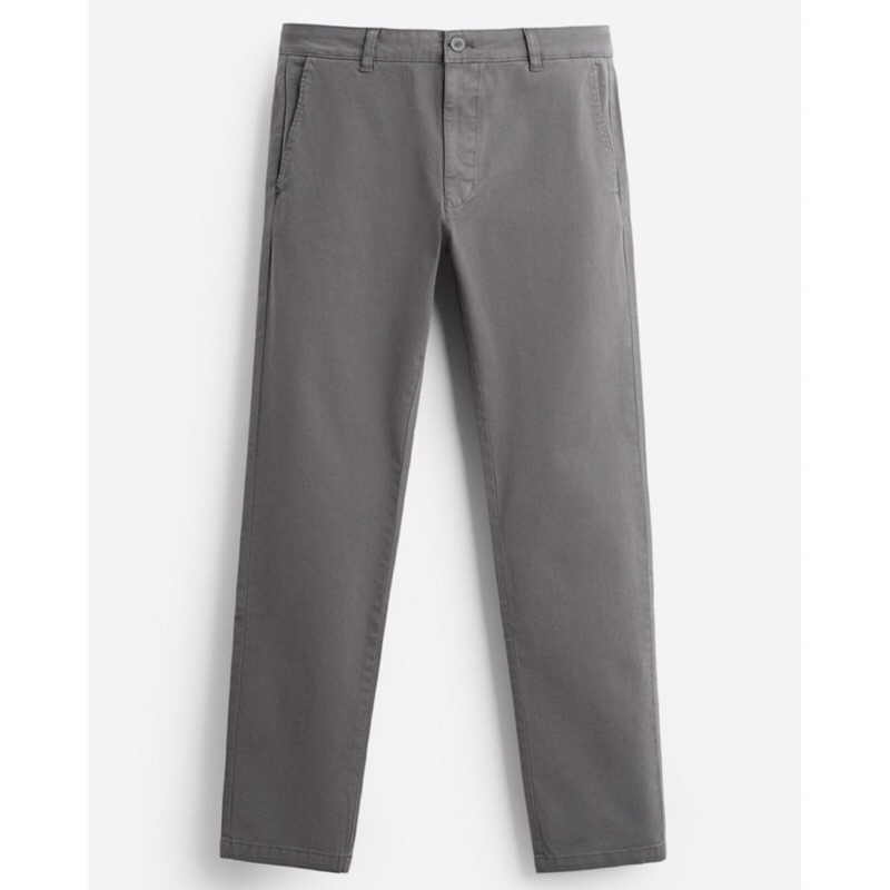 ZARA Men Skinny Fit Chino Trousers Celana Panjang Pria Dark Grey