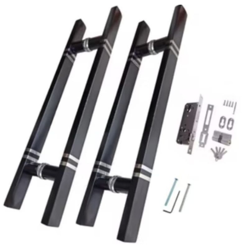 Handle Pintu Rumah Minimalis/Gagang Pintu Rumah kaki Baut Tembus 2set + 1set kunci