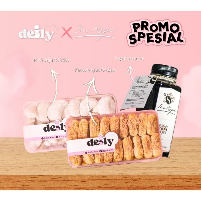 

Deily x Ini Kopi | Kasstengels+Putri Salju+Base Espresso | Kue Keju+Kue Salju+Kopi Konsentrat