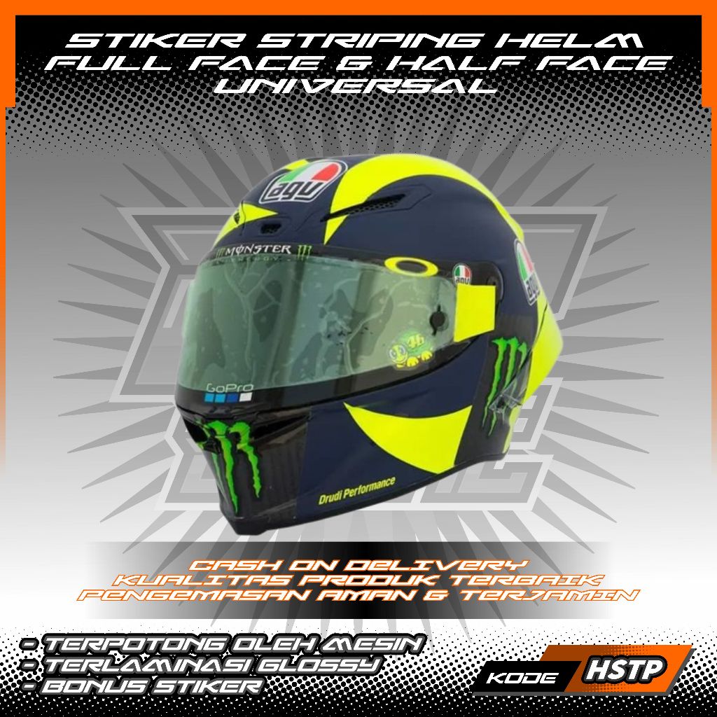 STIKER STRIPING HELM FULL FACE/HALF FACE UNIVERSAL MOTIF ROSSI 46 SOLELUNA 2018