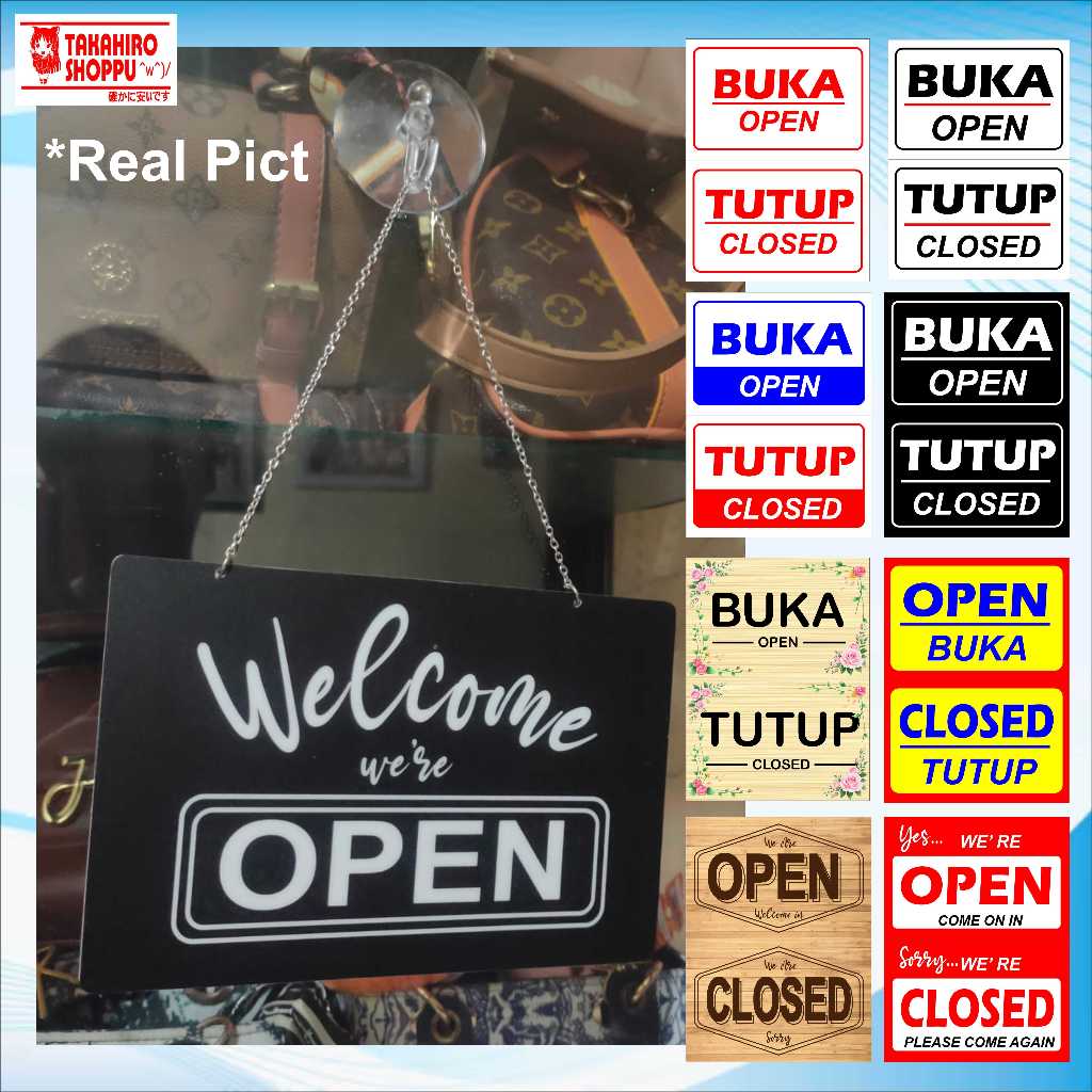 Sign Board Plang Toko Papan Tanda Akrilik Open / Close Buka Tutup Custom Free Desain