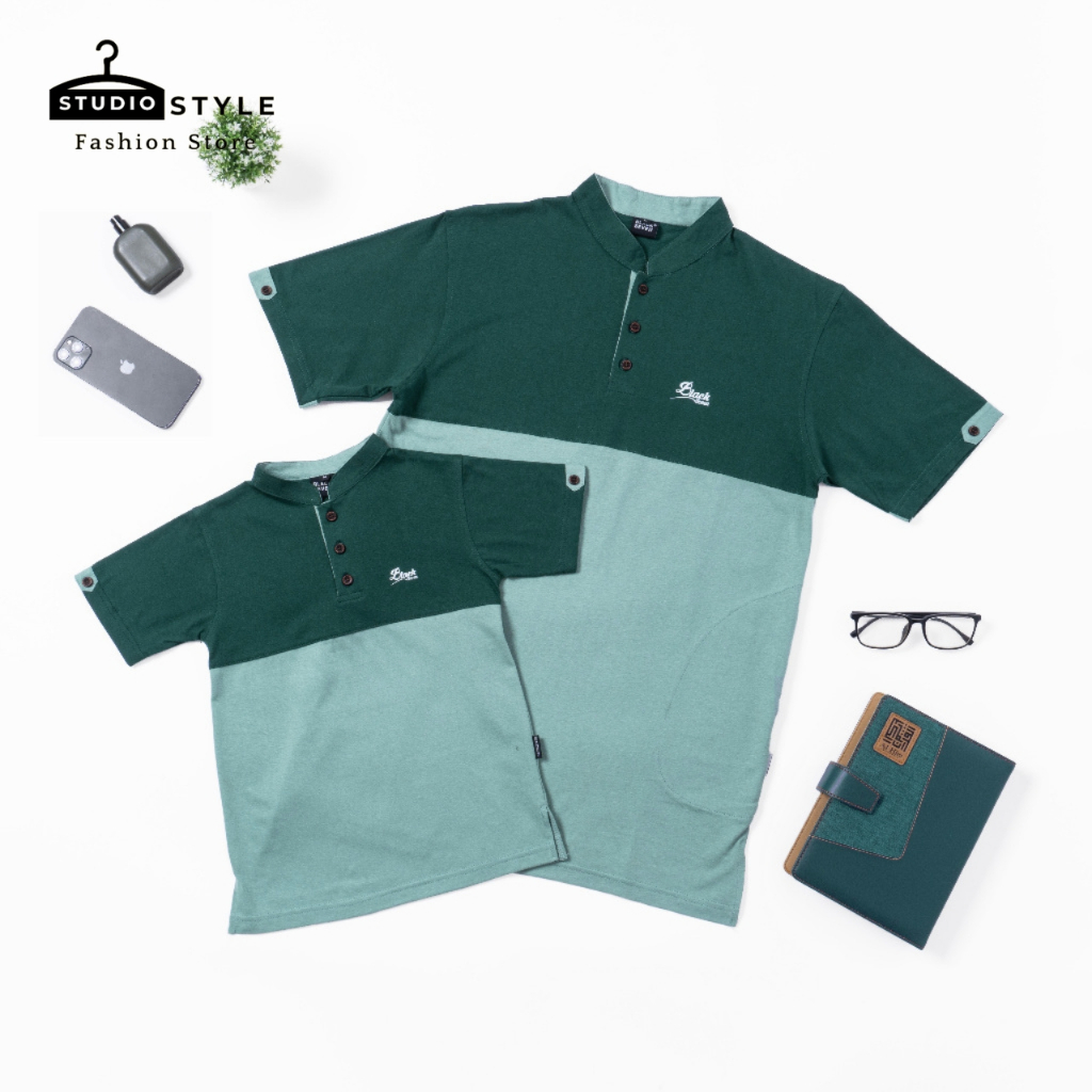 Kaos Kurta Couple Ayah Anak Ghaisan Lengan Pendek Hijau Sage Baju Koko