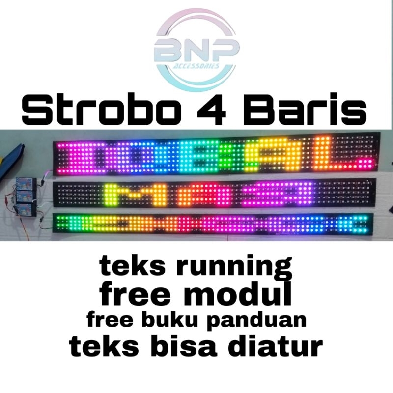 BERGARANSI Strobo Teks 4Baris RGB full animasi Wifi 12v / 24v mobil / truk / bus ukuran 100cm 120cm 