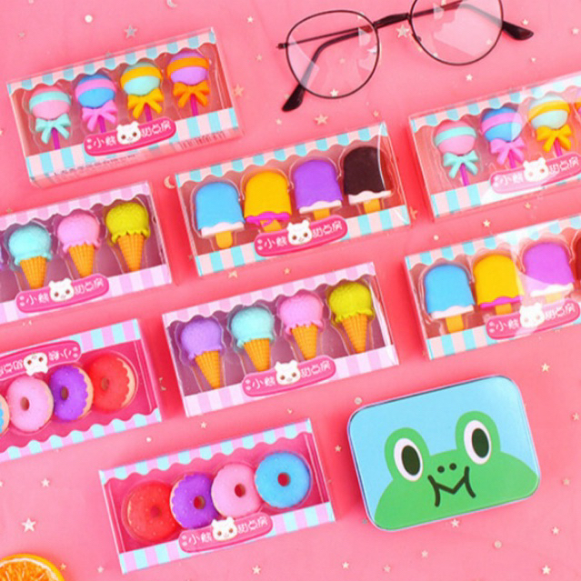 

[LuluKids] Penghapus Motif Imut Lucu / Penghapus Pensil Isi 4pcs Set / Penghapus Pensil Anak Sekolahan UT-10