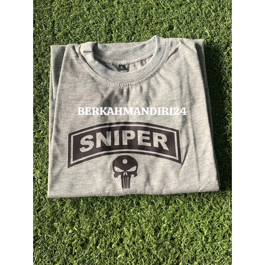 Kaos Army Sniper Katun Lengan Pendek Misty Grey Sablon Sniper