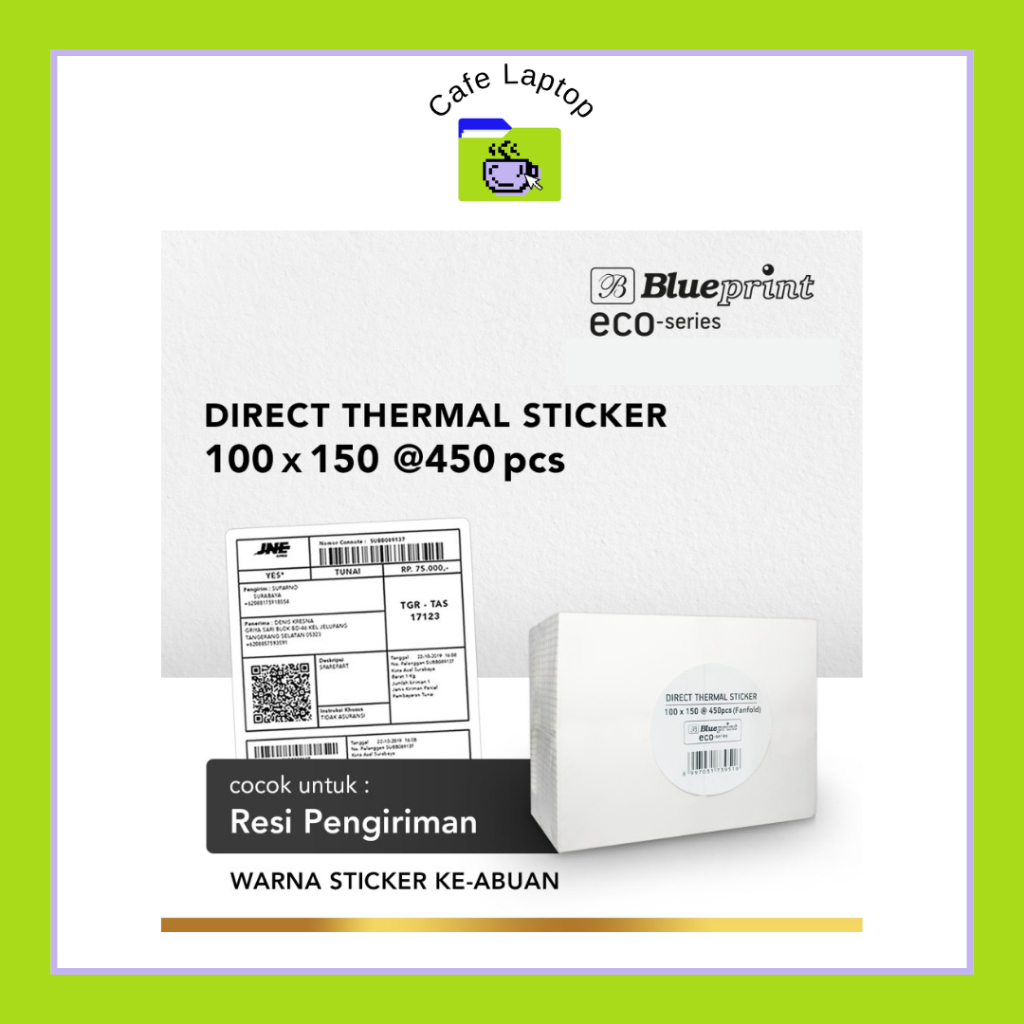 

Direct Thermal Sticker 100 x 150 , Label Resi BLUEPRINT ECO 100x150 mm - Isi 450 - CF