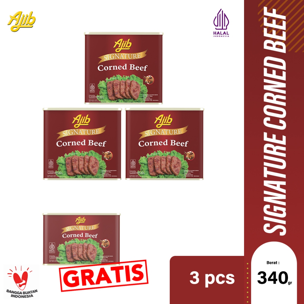 

[ FLASH SALE ] Ajib Signature Kornet Daging Sapi 340 gr - Beli 3 Gratis 1 ajib signature kornet sapi 200 gr