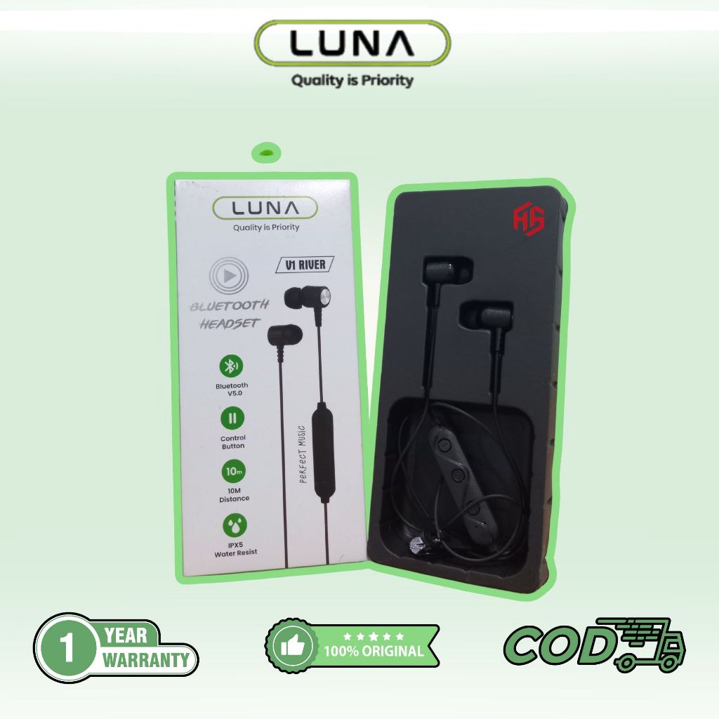 Luna Wireless Earphone BT Neckband Magnetic Earbuds Deep Bass Noise Cancellation -Garansi 2 tahun