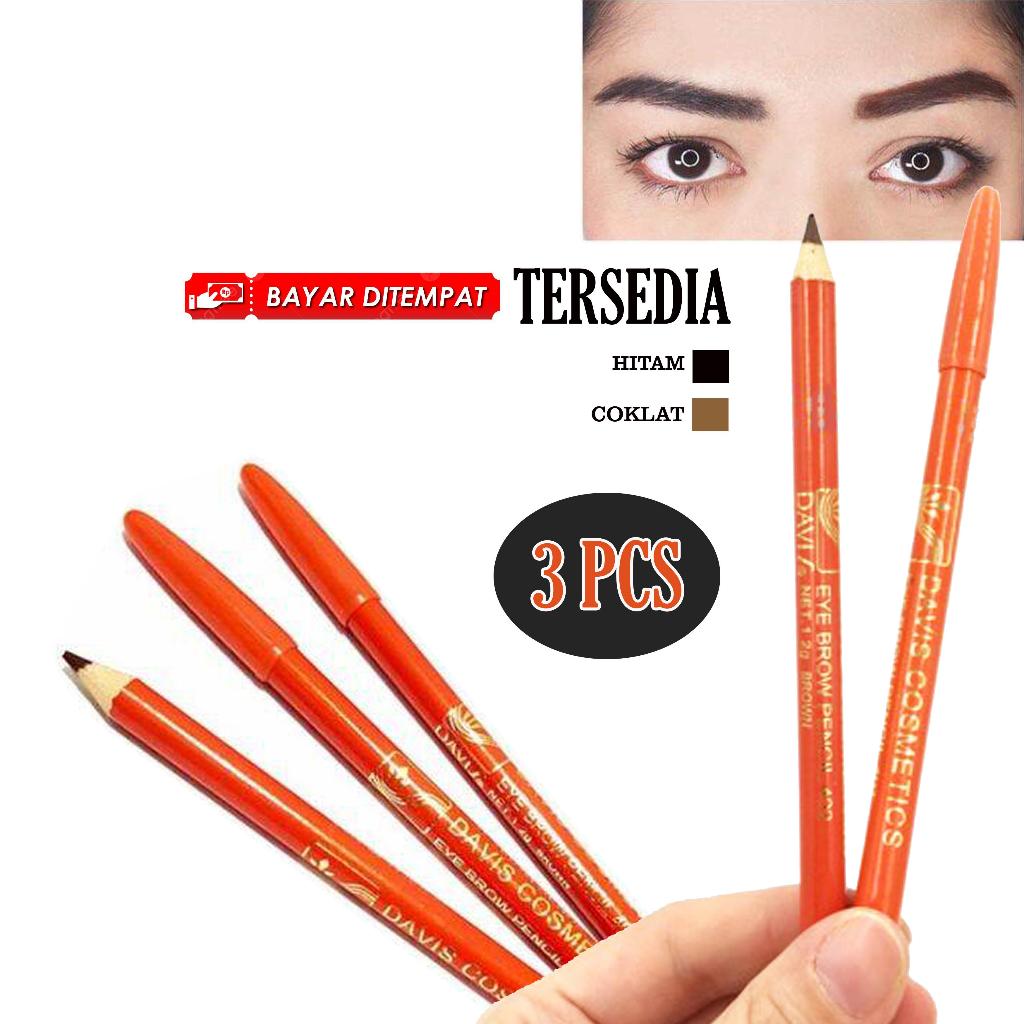 ( 3 PCS ) Davis Pensil Alis Warna Coklat dan Hitam