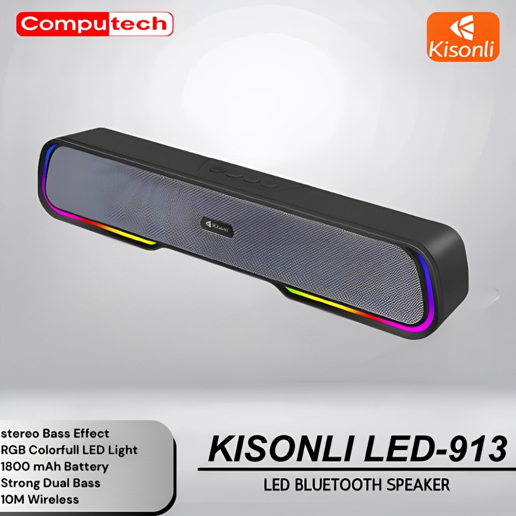 KISONLI Speaker Portable Bluetooth LED-913 Stereo Bass Effect | KISONLI Multimedia Soundbar Gaming