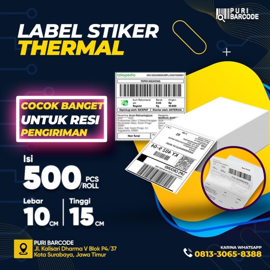 

LABEL Pengiriman THERMAL Lipat 100x150mm / LABEL RESI 4"x6" /