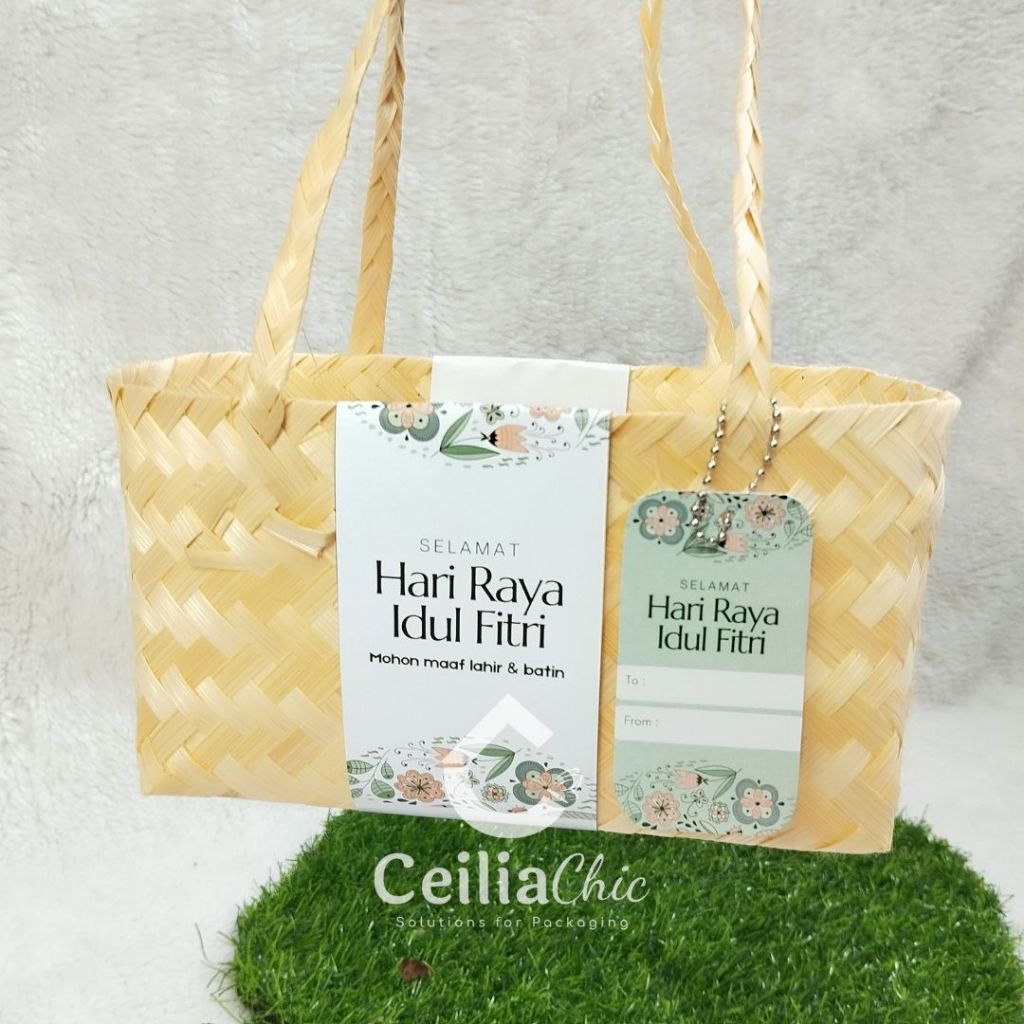 

Tas Anyaman Bambu dengan Hiasan Beltpaper Hangtag 2 Toples Kemasan Parcel Hampers Lebaran Idul Fitri