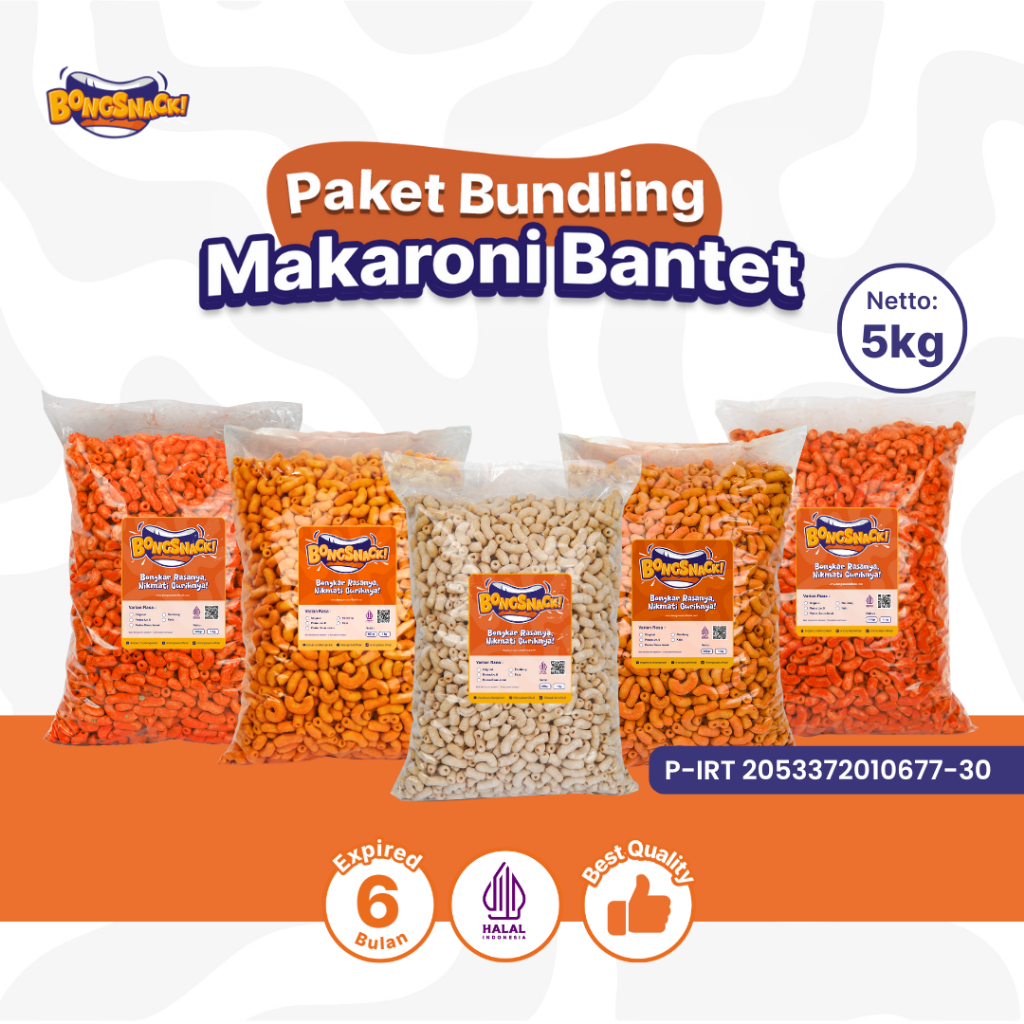 

BONGSNACK Cemilan Paket Bundling Makaroni Bantet 5kg - 5 Varian Rasa