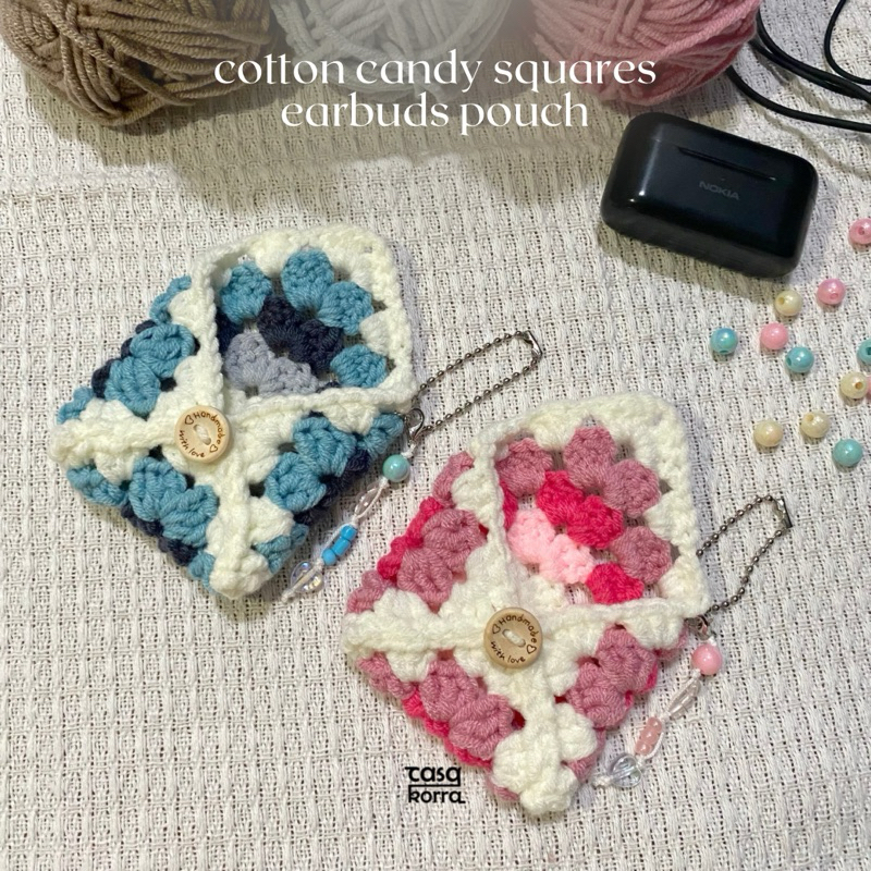 cotton candy squares airpods pouch | pouch rajut earbuds airpods bag charm pouch airpods