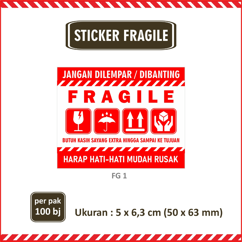 

STIKER / STICKER FRAGILE - Uk 5 X 6,3 cm (ISI 100 pcs) - MURAH