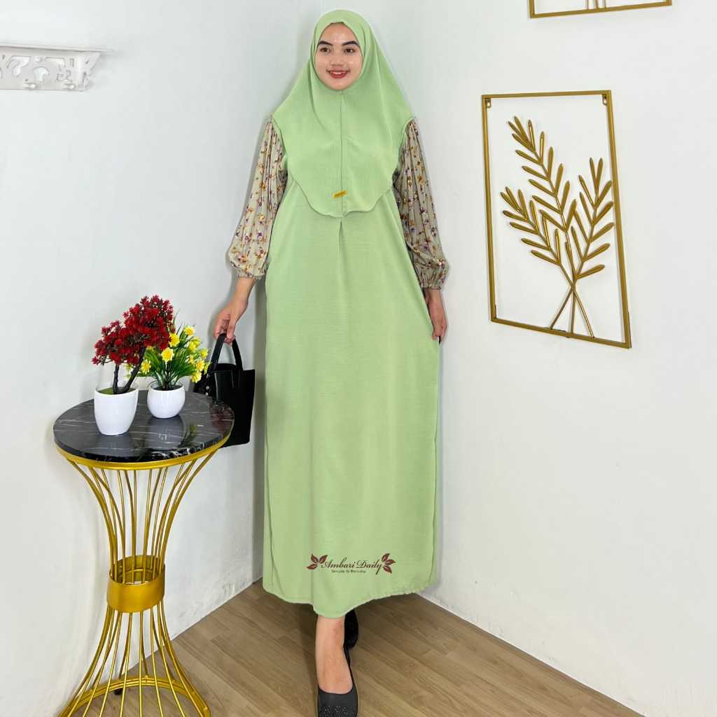 KUALITAS SUPER ELENA DRESS SET BERGO CRINKLE KOMBINASI RAYON MOTIF