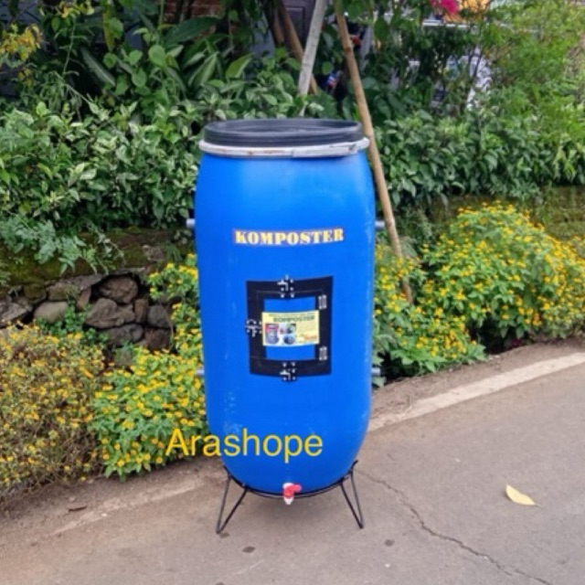 Tong sampah komposter 150 liter + Rak kaki /sampah organik/pupuk/tong plastik HDPE