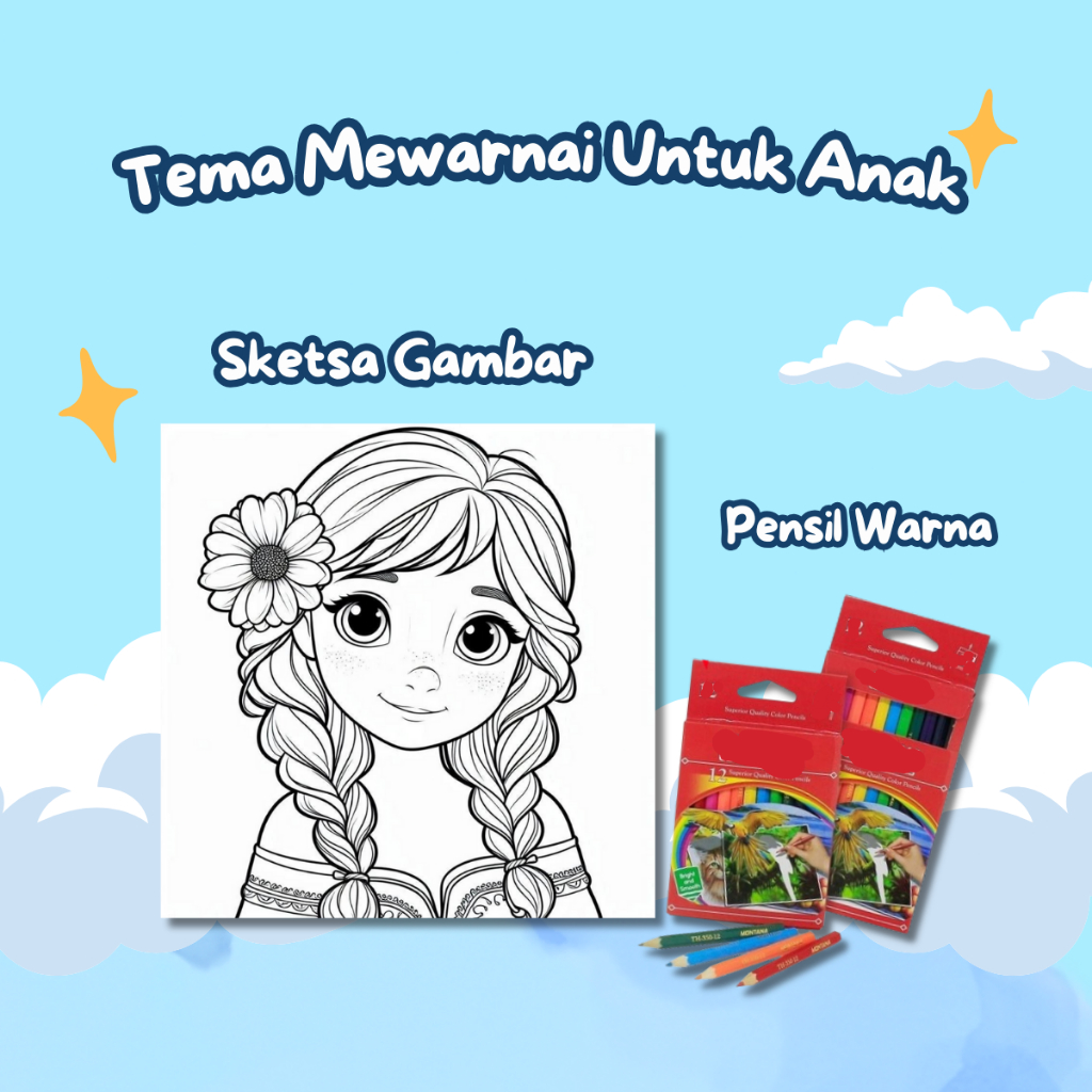 Kertas Gambar Mewarnai Untuk Anak TK & Paud Tema : Frozen Isi 20 Lembar Mewarnai