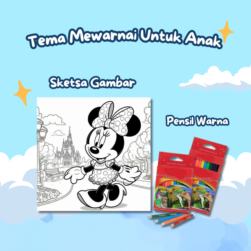

Kertas Gambar Mewarnai Untuk Anak TK & Paud Tema : Minnie Mouse Isi 20 Lembar Mewarnai