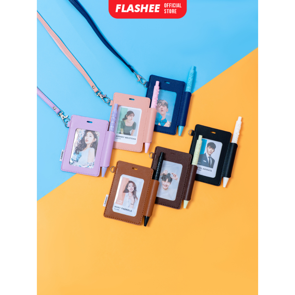 

Flashee ID Card Lanyard Kulit Ada Tempat Pulpen Maxwell Name Tag Card Holder 3 Slot Bisa Custom Nama