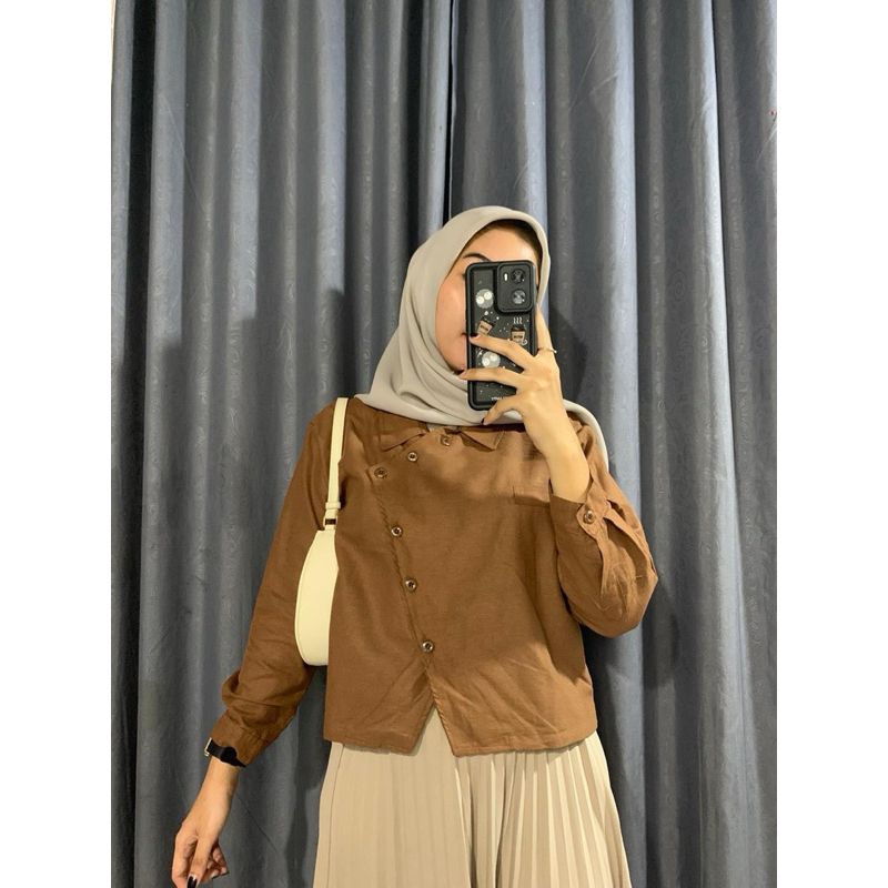 ivon outer wanita linen crop terbaru