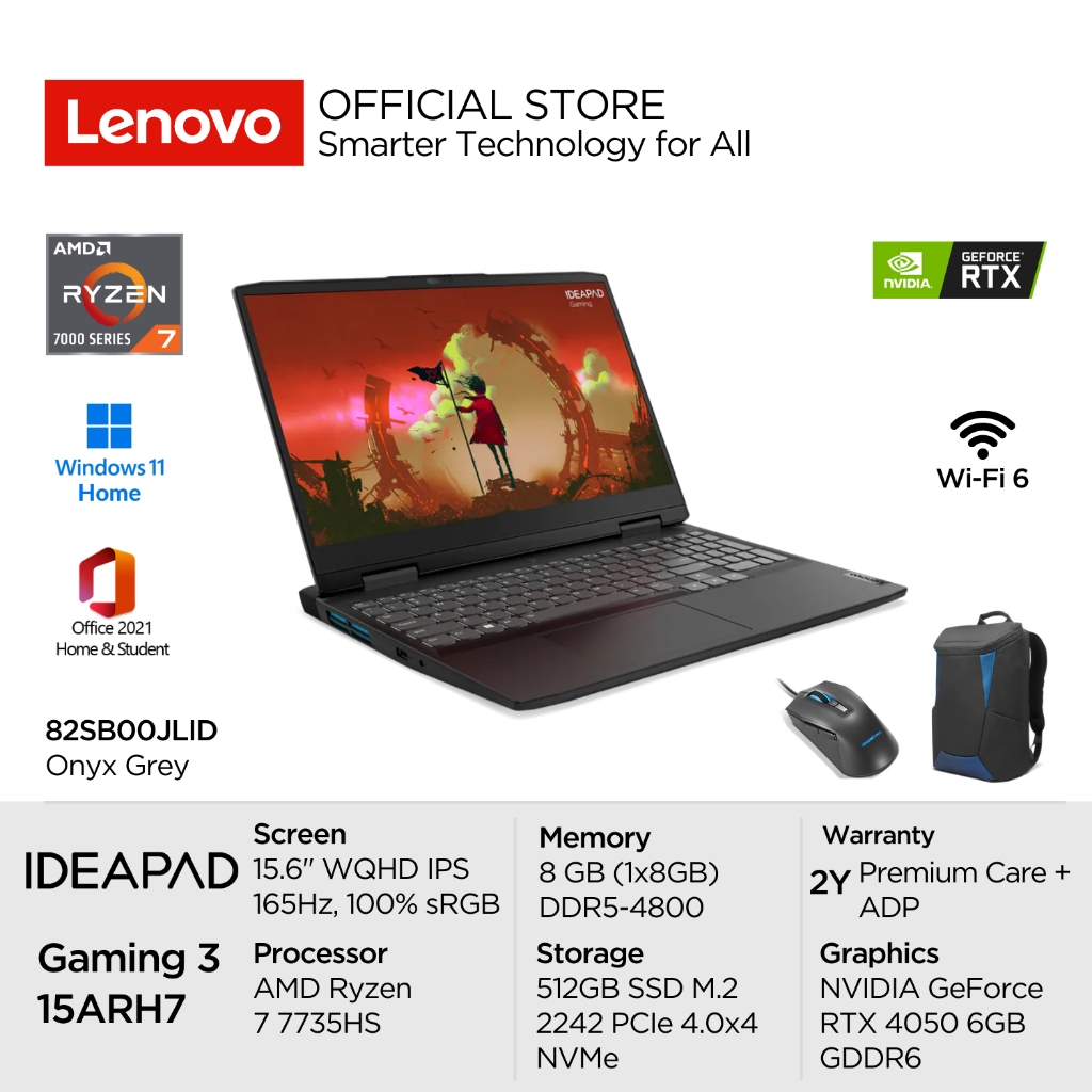 Lenovo IdeaPad Gaming 3 15ARH7 JLID AMD Ryzen 7 7735HS Win11 8GB 512GB SSD NVIDIA RTX 4050 6GB 15.6"