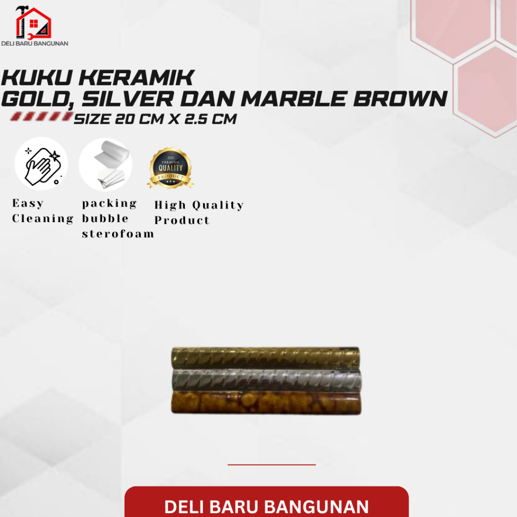 Kuku Keramik / Bon Bon Ulir Gold / Silver / Marble Brown 20CM