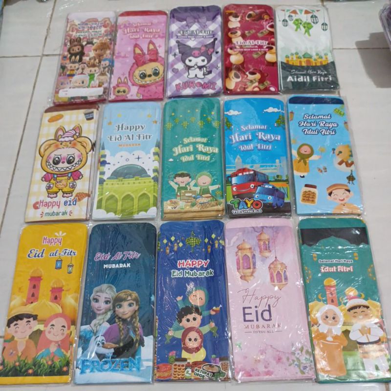 

10 lembar amplop lebaran jumbo uang tidak dilipat motif terbaru muslim estetik kuromi labubu kartun dll dan amplop craft tebal