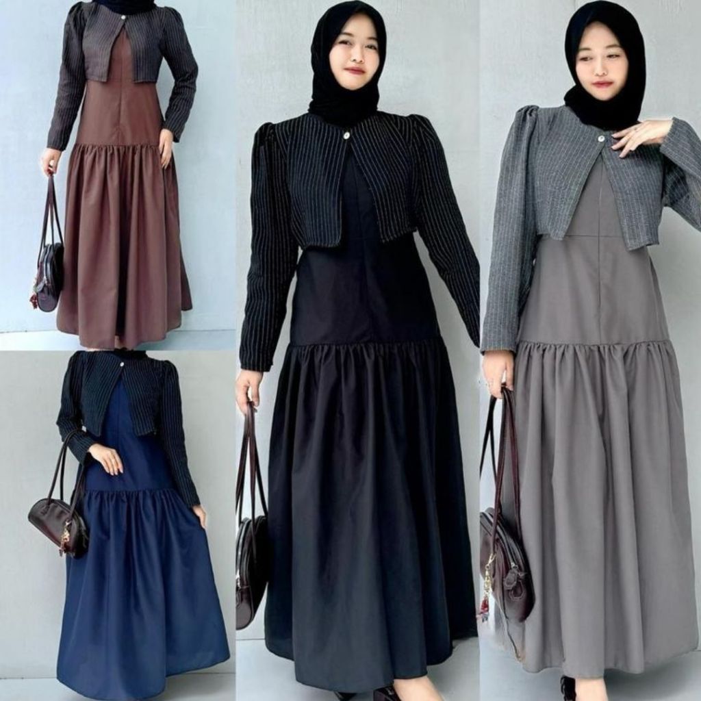 NJW - ONE SET GAMIS ZUMBA WANITA STRIPE OUTER BLAZER SETELAN DRESS WANITA MUSLIM