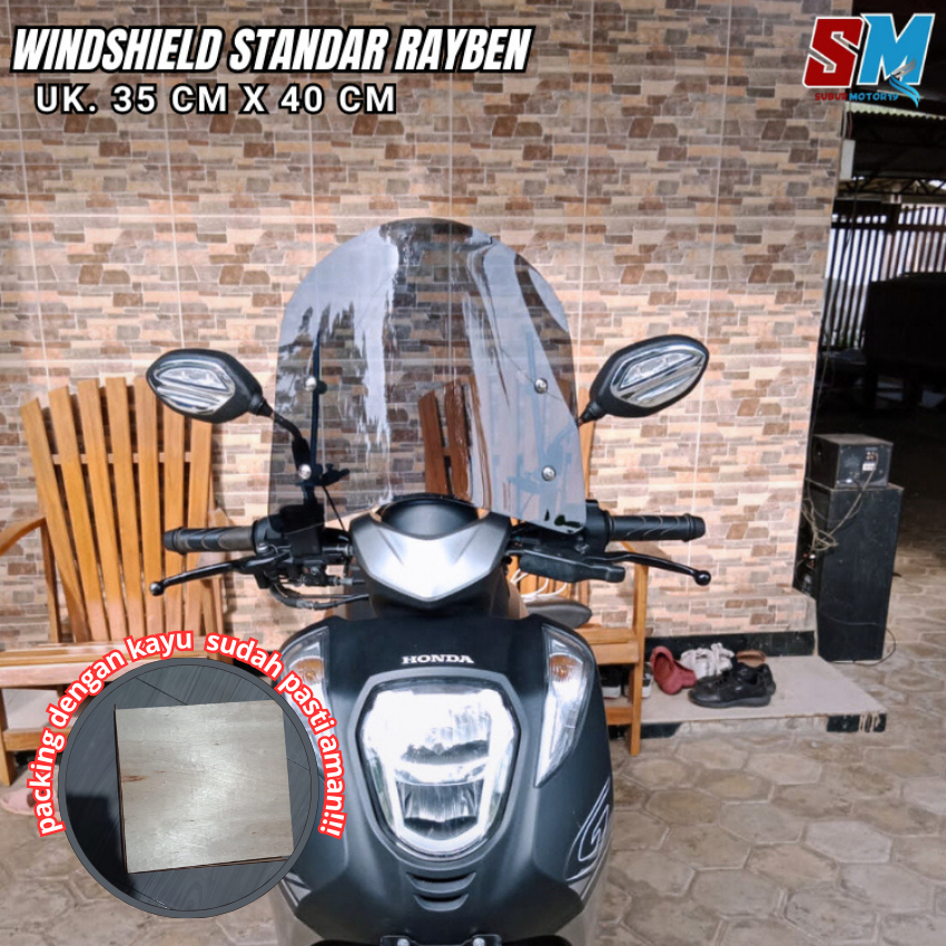 Windshield Ukuran 35cm X 40cm Rayben Hitam Transparan Universal Motor Winsil Tameng Angin Windshield