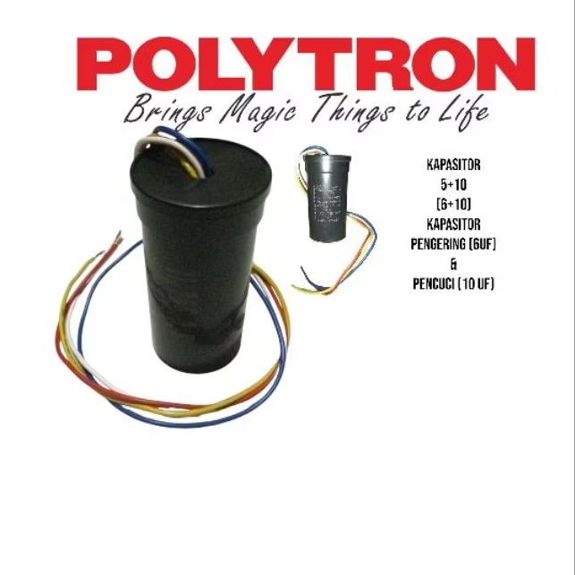 kapasitor Capasitor Polytron Mesin Cuci 2 Tabung 10 Kg Primadona Giant Series Hijab PWM 1076G mesin 