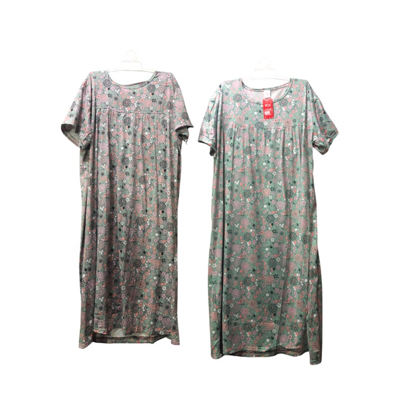 Daster kaos adem motif bunga-bunga / dress kaos jumbo / gaun rumahan bahan adem