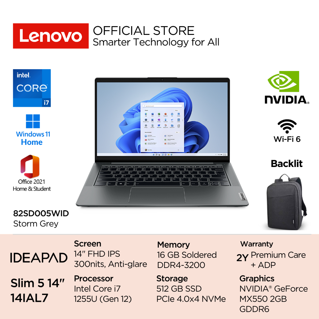 Lenovo IdeaPad Slim 5i 14IAL7 Intel Core i7 1255U Win11 16GB 512GB SSD 14" FHD IPS 300nits 45% NTSC 