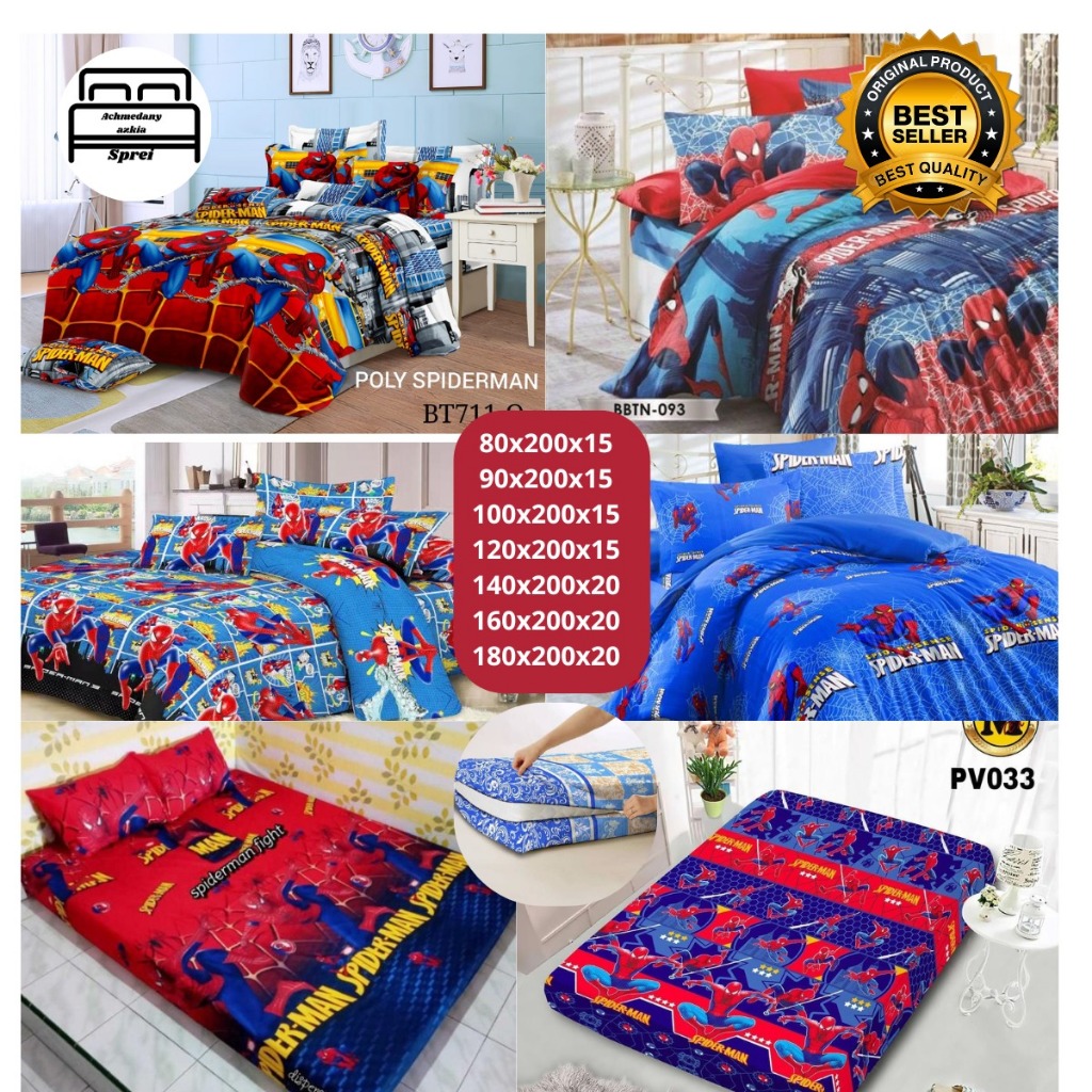 sarung kasur busa resleting karakter motif spiderman untuk anak cowok