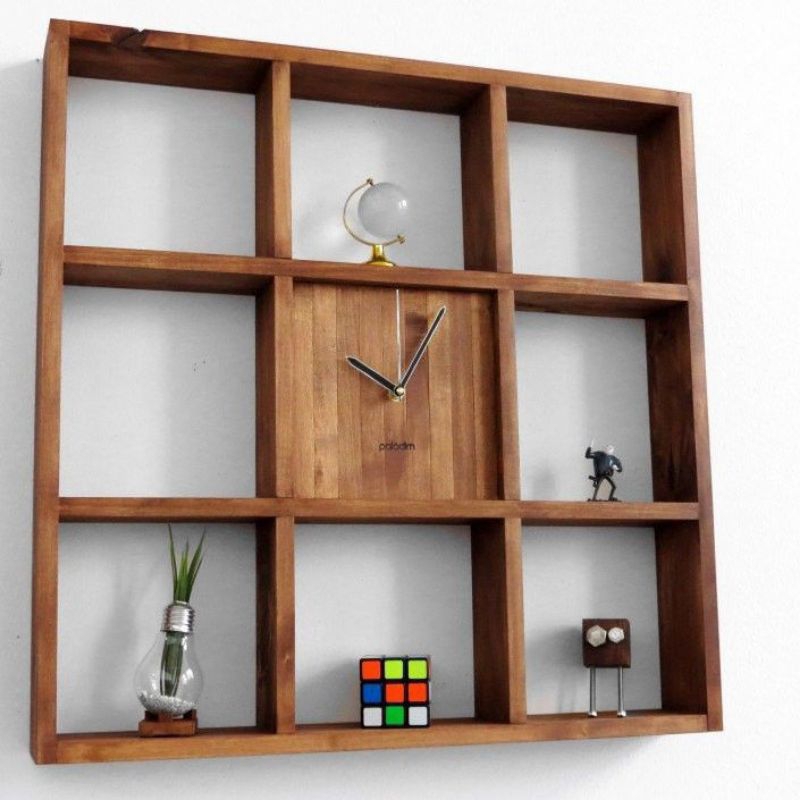 jam dinding persegi / jam dinding ples rak dinding / jam dinding kayu jati