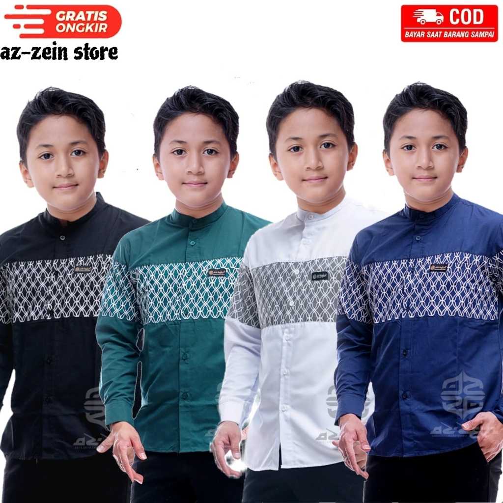 Azzein Store Baju Koko Anak Laki Laki Lengan Panjang Baju Koko Kombinasi Batik Baju Putih Bisa COD